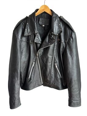 Vintage Screaming Eagle Black Leather Motorcycle Jacket Mens XL Studded Moto